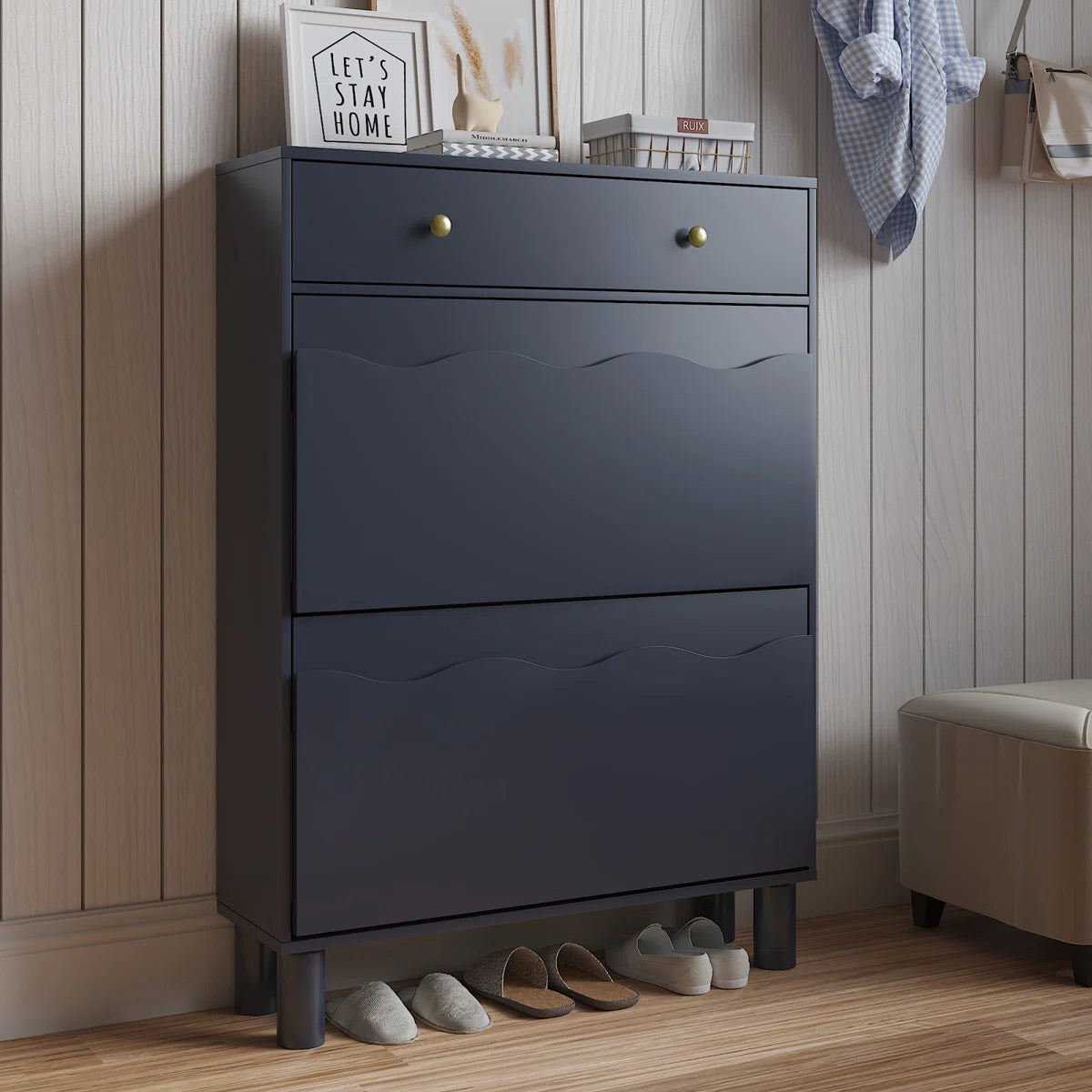 Modern Two-Tier Cloud Shoe Cabinet With Doors