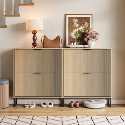 63" W 32 Pair Shoe Storage Cabinet with 4 Drawers and Adjustable Shelves,Freestanding Organizer for Dorms & Entryways, Easy Assembly