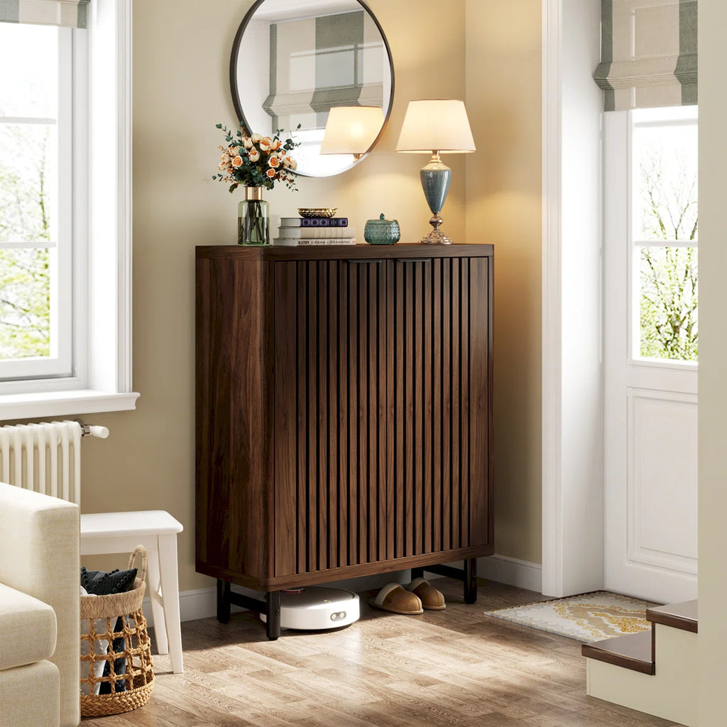 24 Pair Shoe Storage Cabinet with 2 Shutter Doors