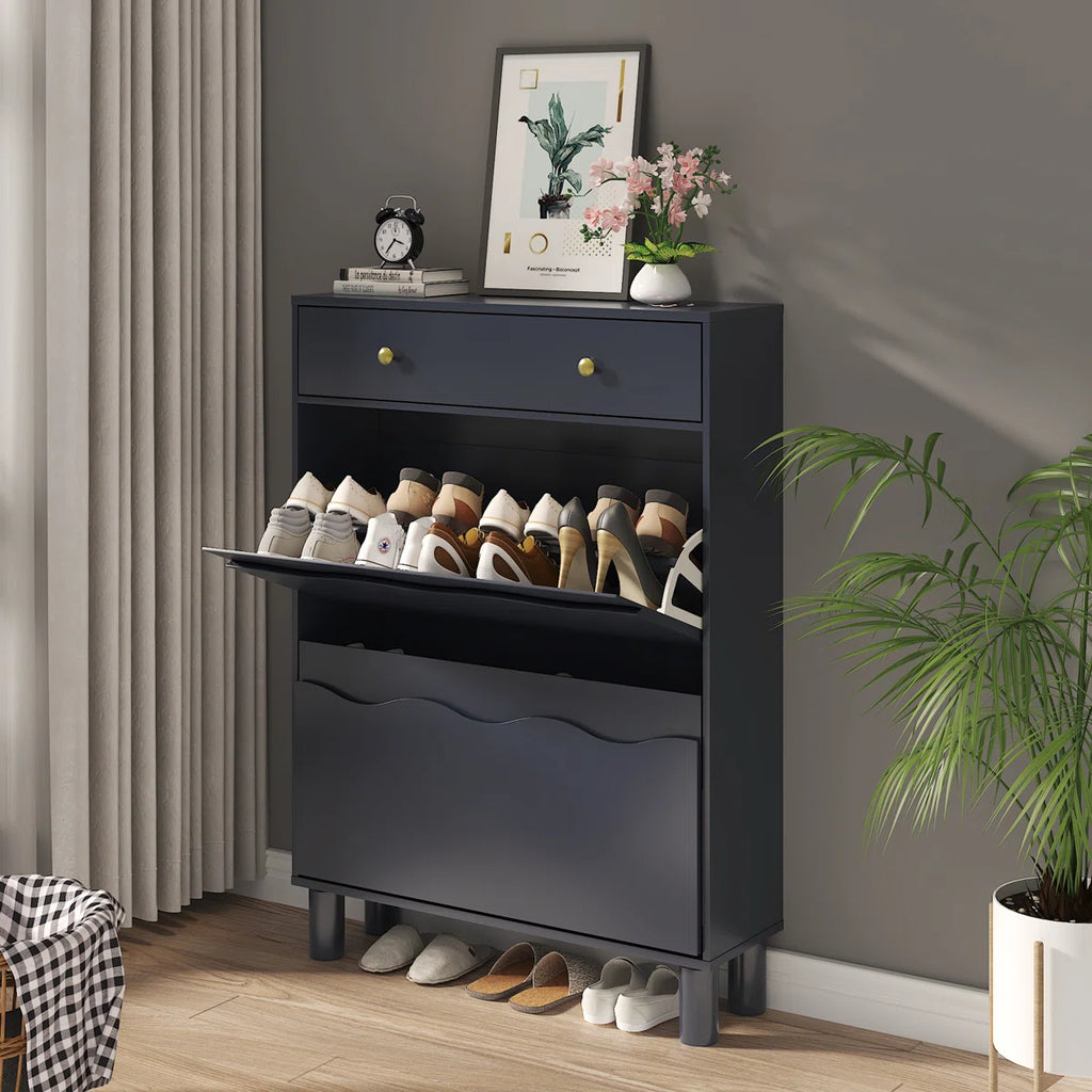 Modern Two-Tier Cloud Shoe Cabinet With Doors
