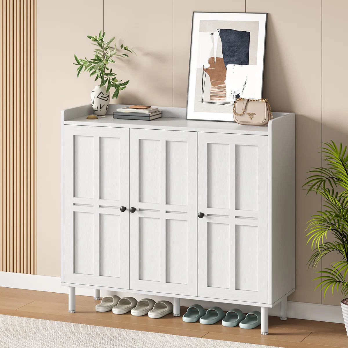 5-Tier 30 Pairs Shoe Cabinet With 3 Doors And Adjustable Shelves For Entryway