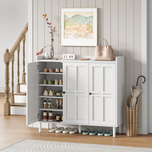 5-Tier 30 Pairs Shoe Cabinet With 3 Doors And Adjustable Shelves For Entryway