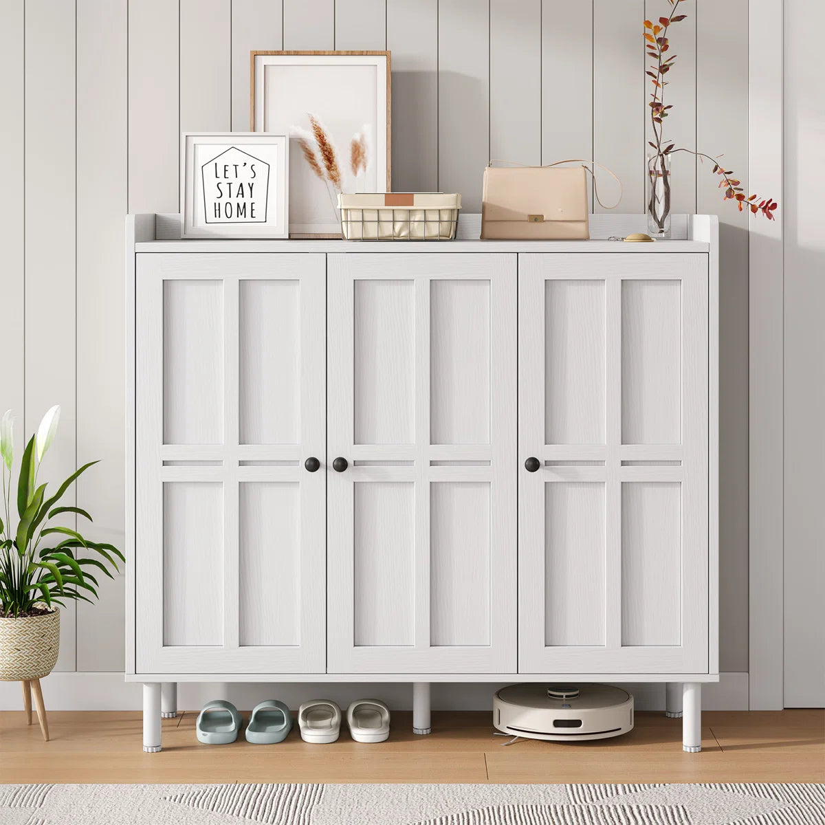 5-Tier 30 Pairs Shoe Cabinet With 3 Doors And Adjustable Shelves For Entryway