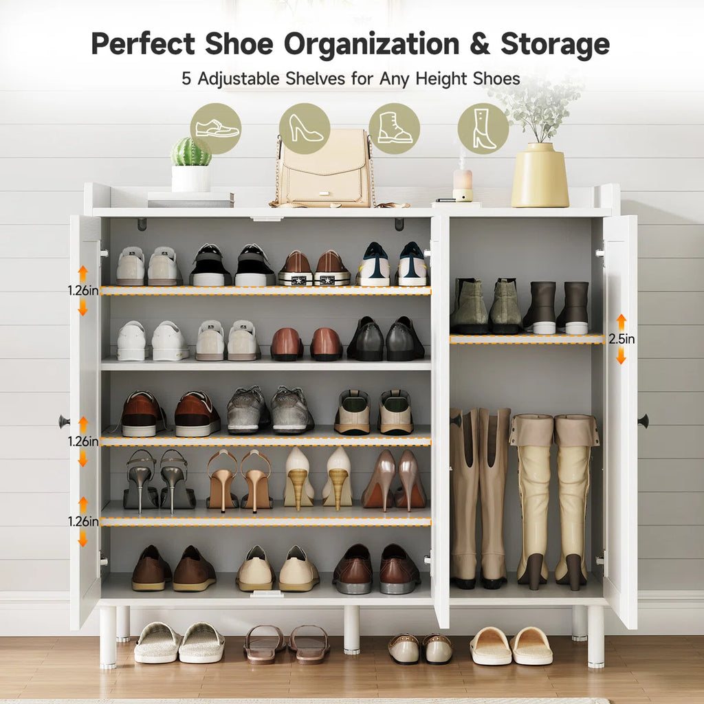 5-Tier 30 Pairs Shoe Cabinet With 3 Doors And Adjustable Shelves For Entryway