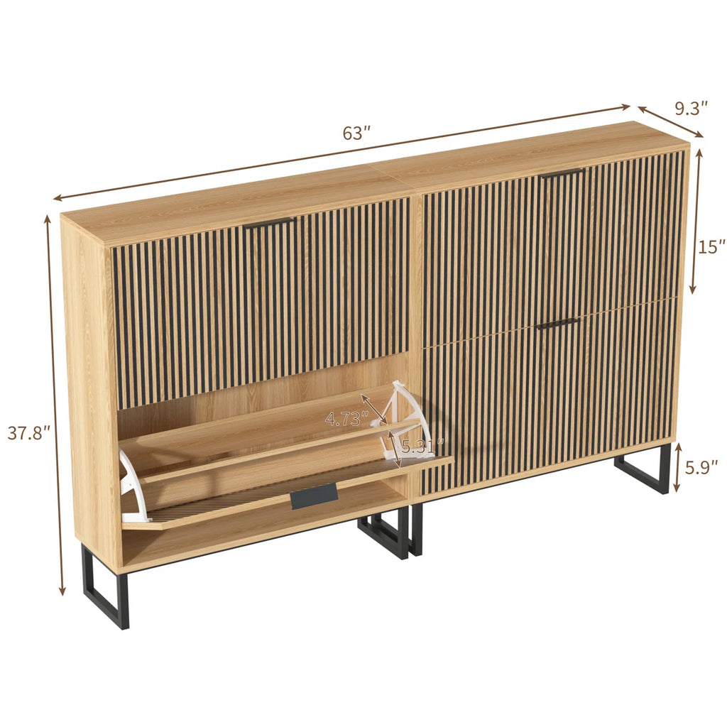 63" W 32 Pair Shoe Storage Cabinet with 4 Drawers and Adjustable Shelves,Freestanding Organizer for Dorms & Entryways, Easy Assembly