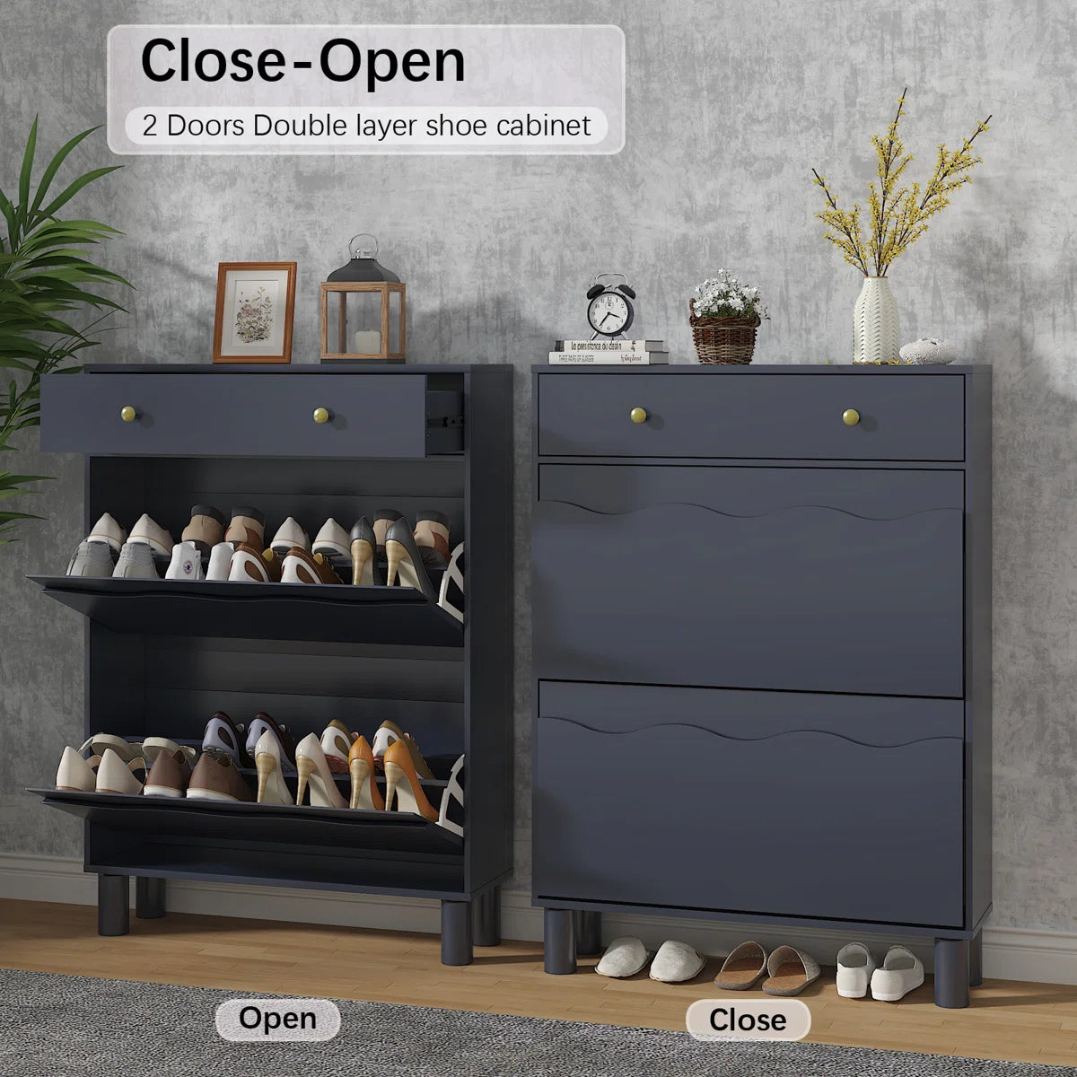 Modern Two-Tier Cloud Shoe Cabinet With Doors
