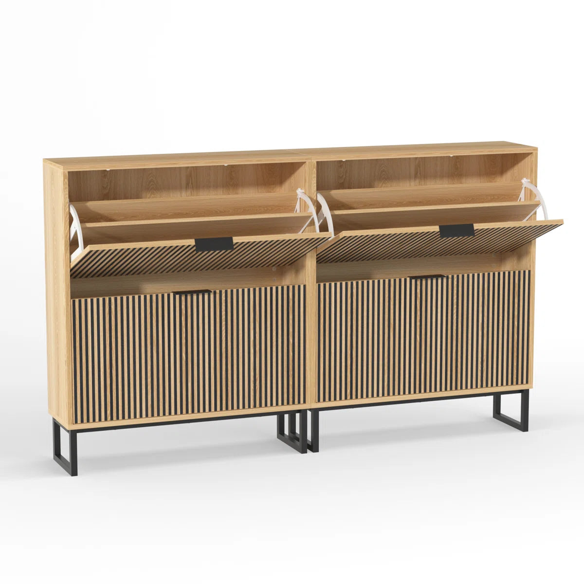 63" W 32 Pair Shoe Storage Cabinet with 4 Drawers and Adjustable Shelves,Freestanding Organizer for Dorms & Entryways, Easy Assembly